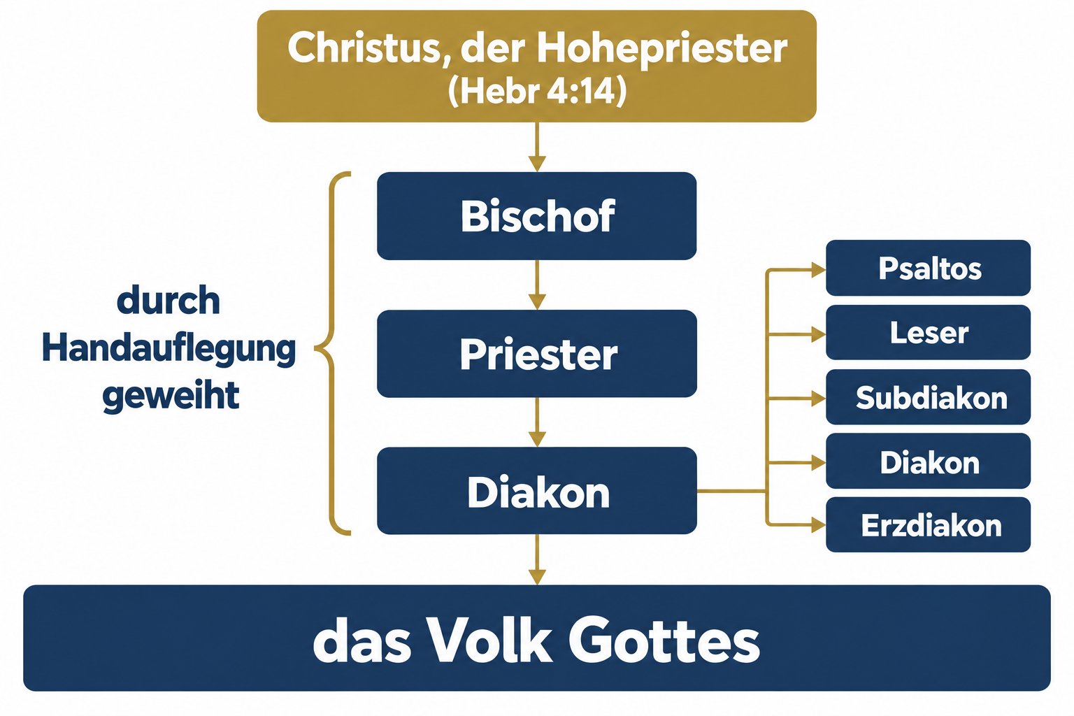 Die Ordnung der Kirche: drei Weihestufen unter Christus, dem Hohenpriester