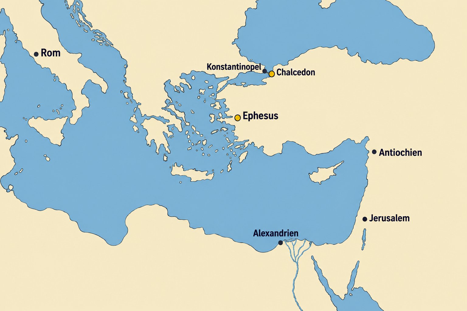 Die Orte der Konzile von Ephesus (431) und Chalcedon (451)