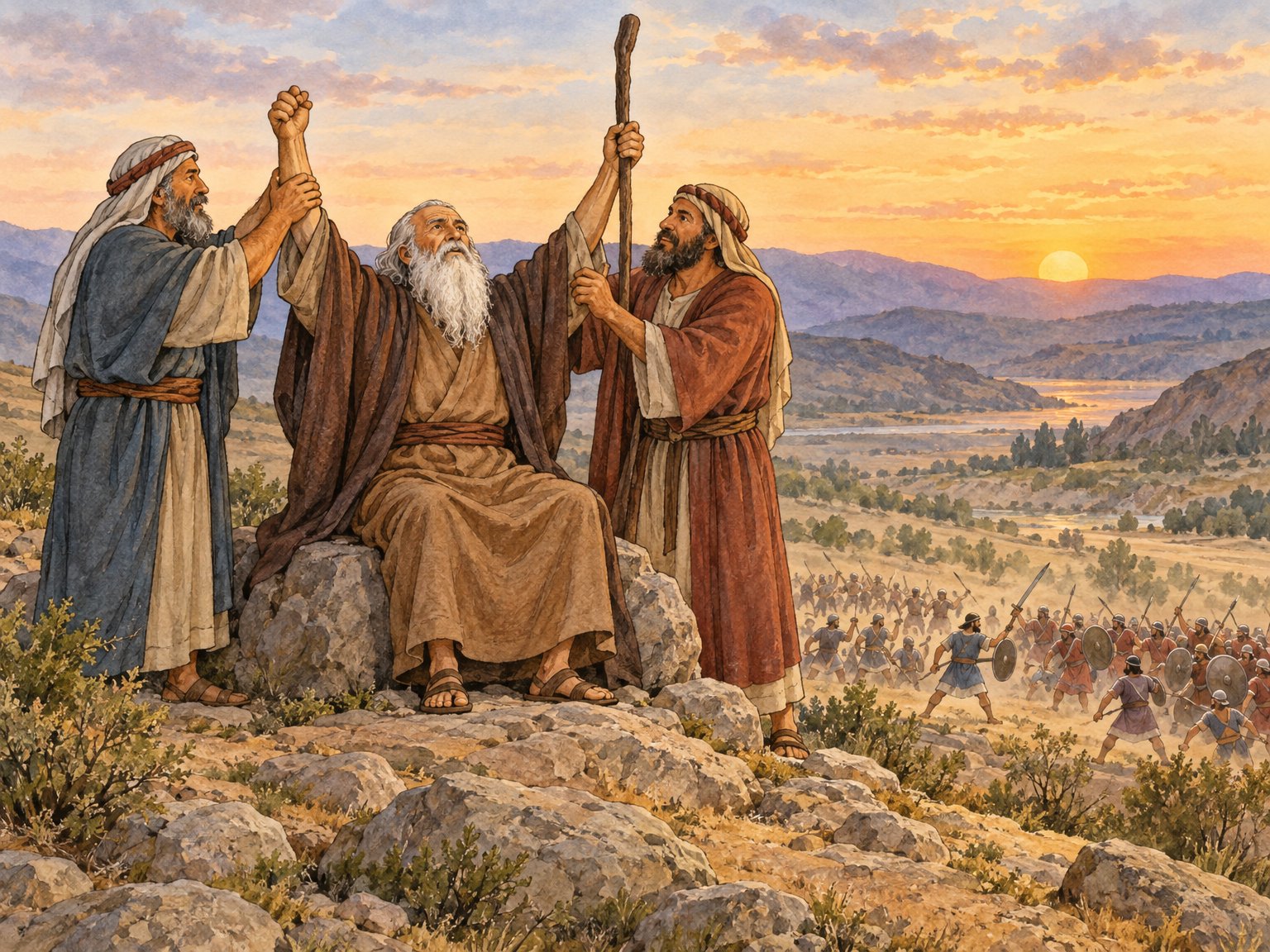 Mose betet, Josua kämpft (Ex 17:8⁠–⁠13)